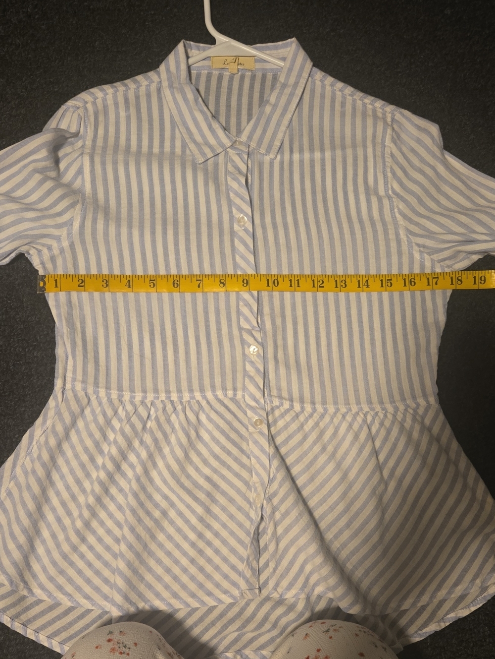 Love Notes Blue and White Striped Button-Front Peplum Blouse - Picture 4 of 4